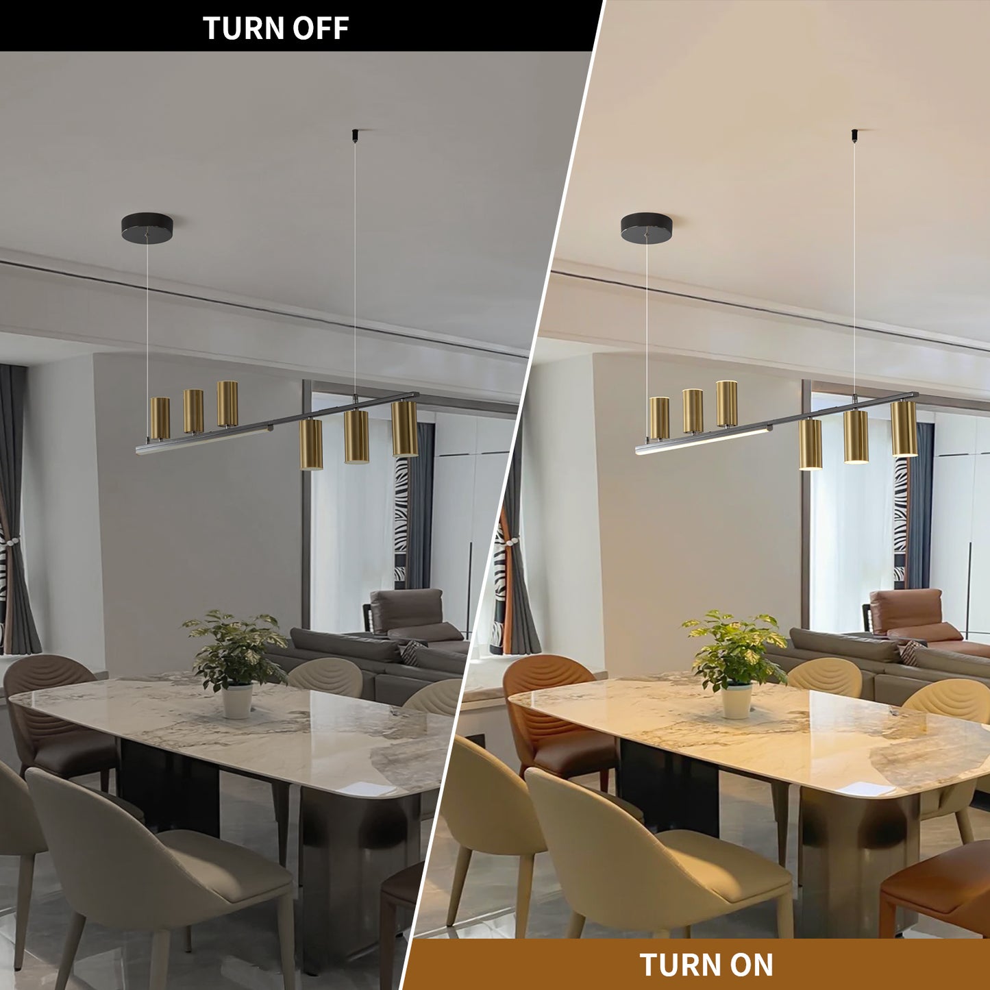 Dimmable LED Chandelier, 43'' Black Modern Chandeliers with Remote, 6-Light Linear LED (48W)