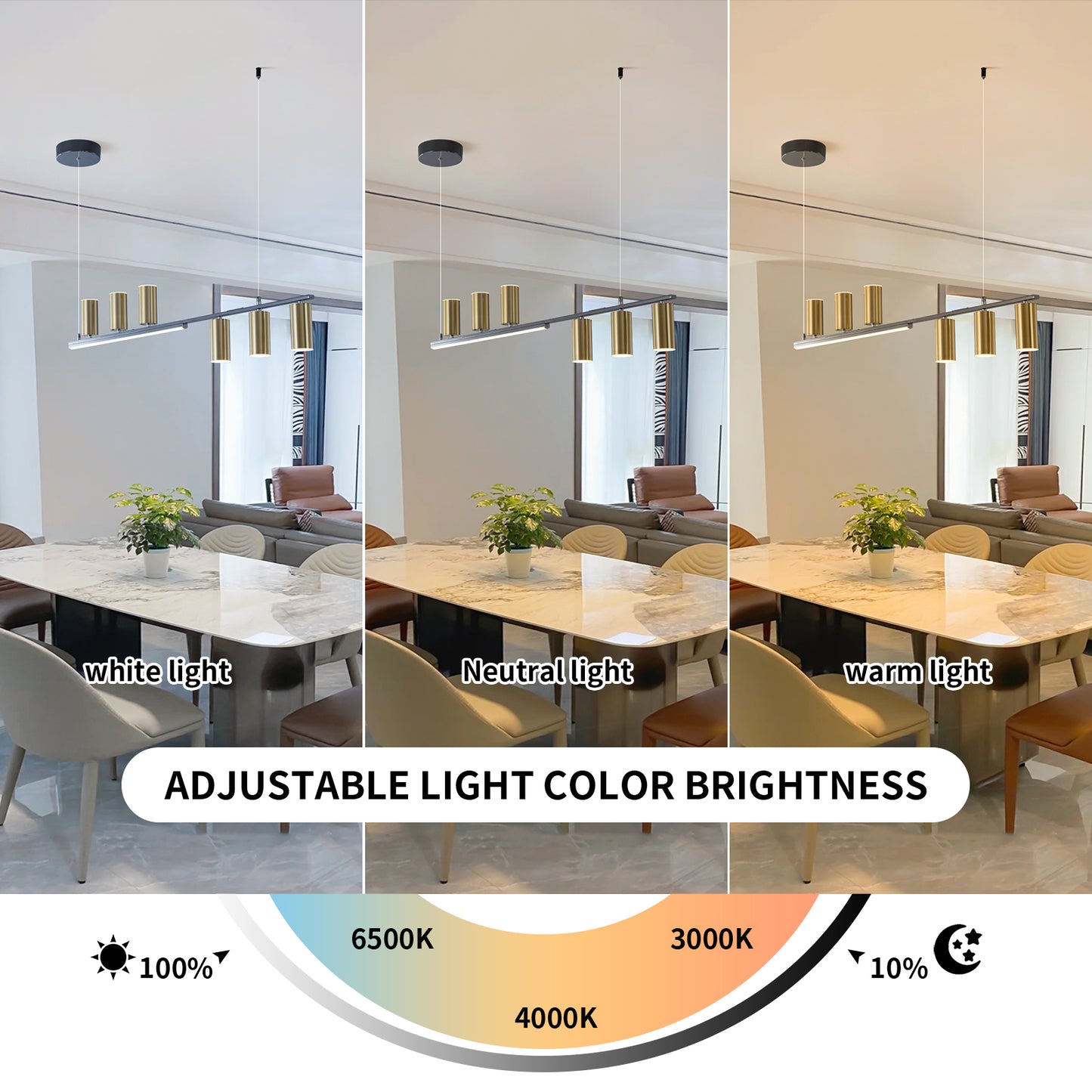 Dimmable LED Chandelier, 43'' Black Modern Chandeliers with Remote, 6-Light Linear LED (48W)