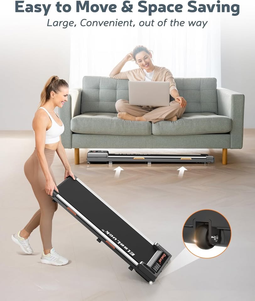 Elseluck Walking Pad, Under Desk Treadmill for Home Office, 2 in 1 Portable Walking Treadmill