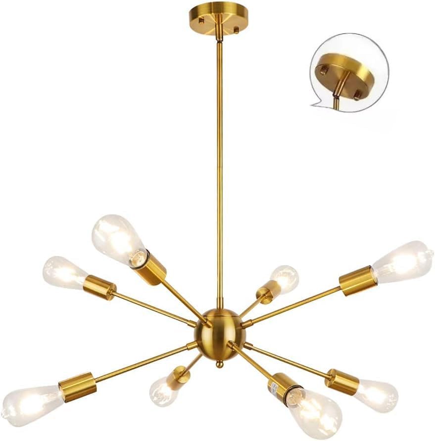 8 Lights Modern Sputnik Chandeliers, Mid Century Industrial Ceiling Light Fixture Adjustable Height Pendant Lighting for Kitchen Dining Room Living Room Bedroom