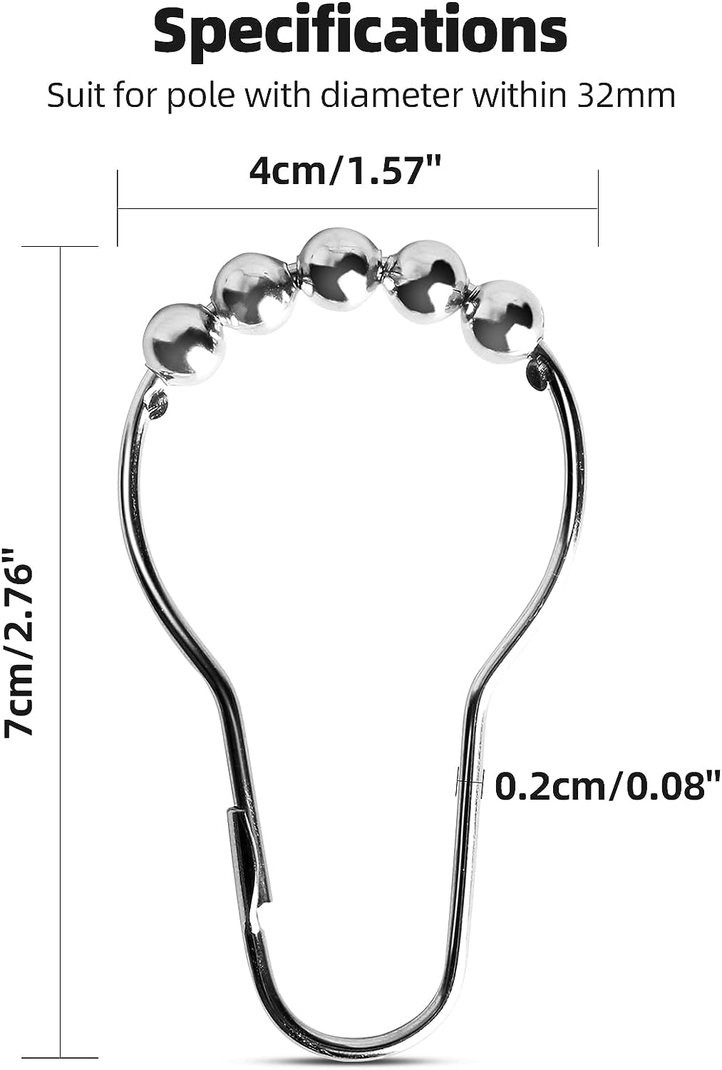 Rustproof Shower Curtain Rings Hooks