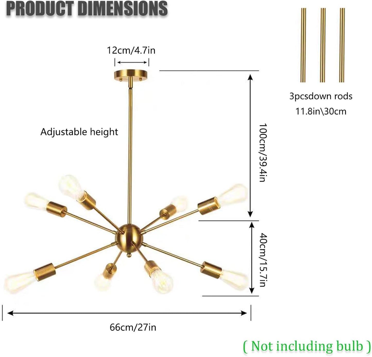 8 Lights Modern Sputnik Chandeliers, Mid Century Industrial Ceiling Light Fixture Adjustable Height Pendant Lighting for Kitchen Dining Room Living Room Bedroom
