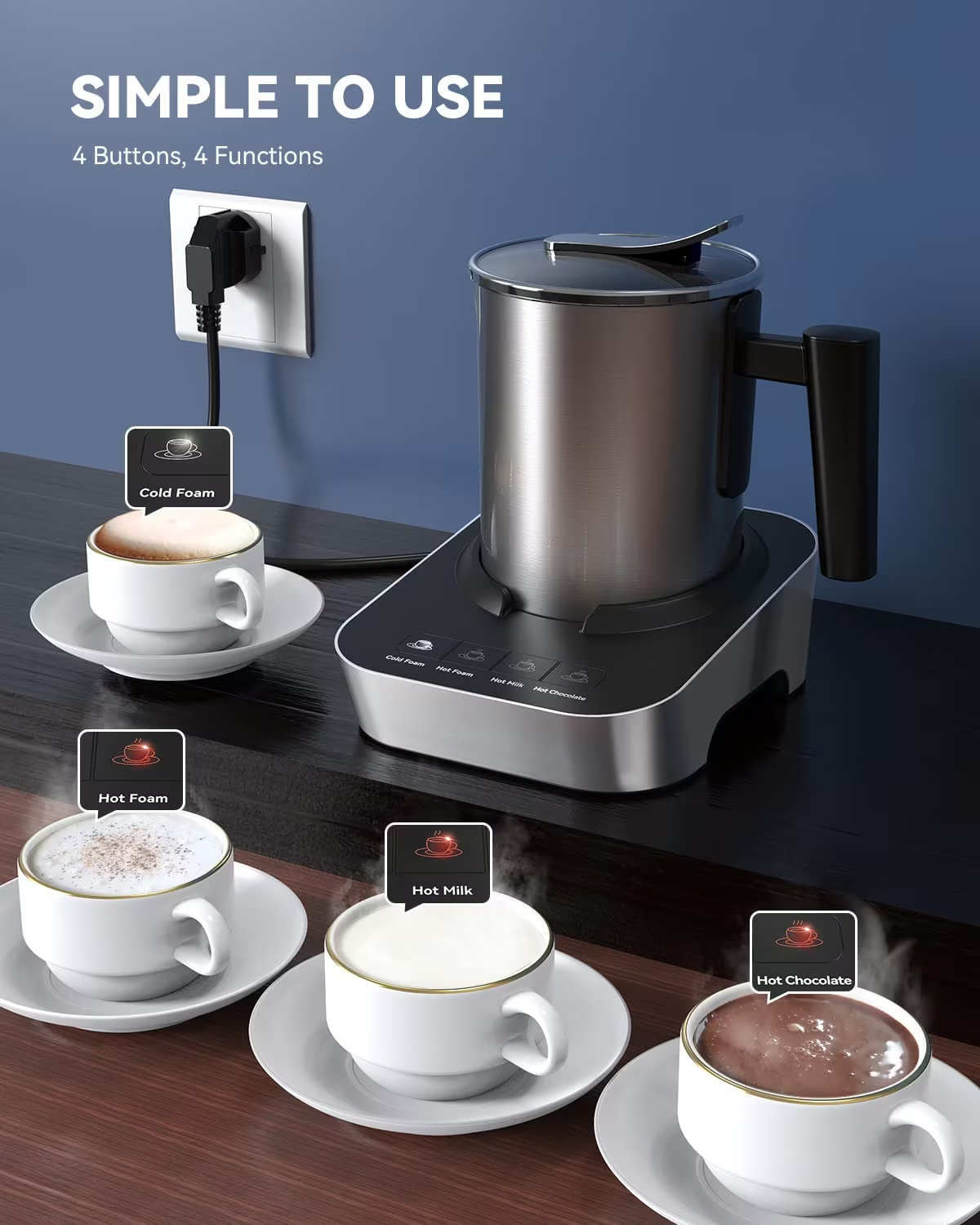 Wamife 4 in 1 Detachable Milk Frother and Steamer