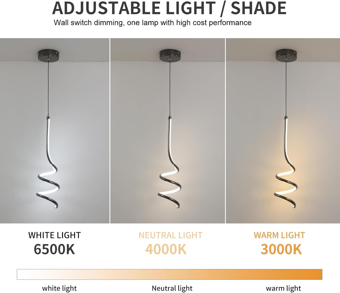 Jaycomey Modern Spiral Pendant Light, 24W Led Pendant, 2 Pack (Cool/Warm/Neutral Light)