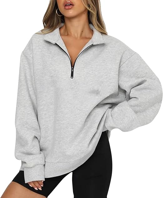 AoMoon Women Half Zip Oversized Sweatshirts Long Sleeve Drop Shoulder