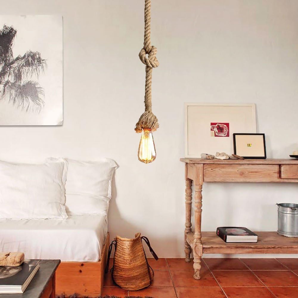 Hemp Rope Hanging Lamp,Ceiling Lights,Industrial Hemp Rope Pendant Lamp Hanging Light for Living Room Bedroom (1m)