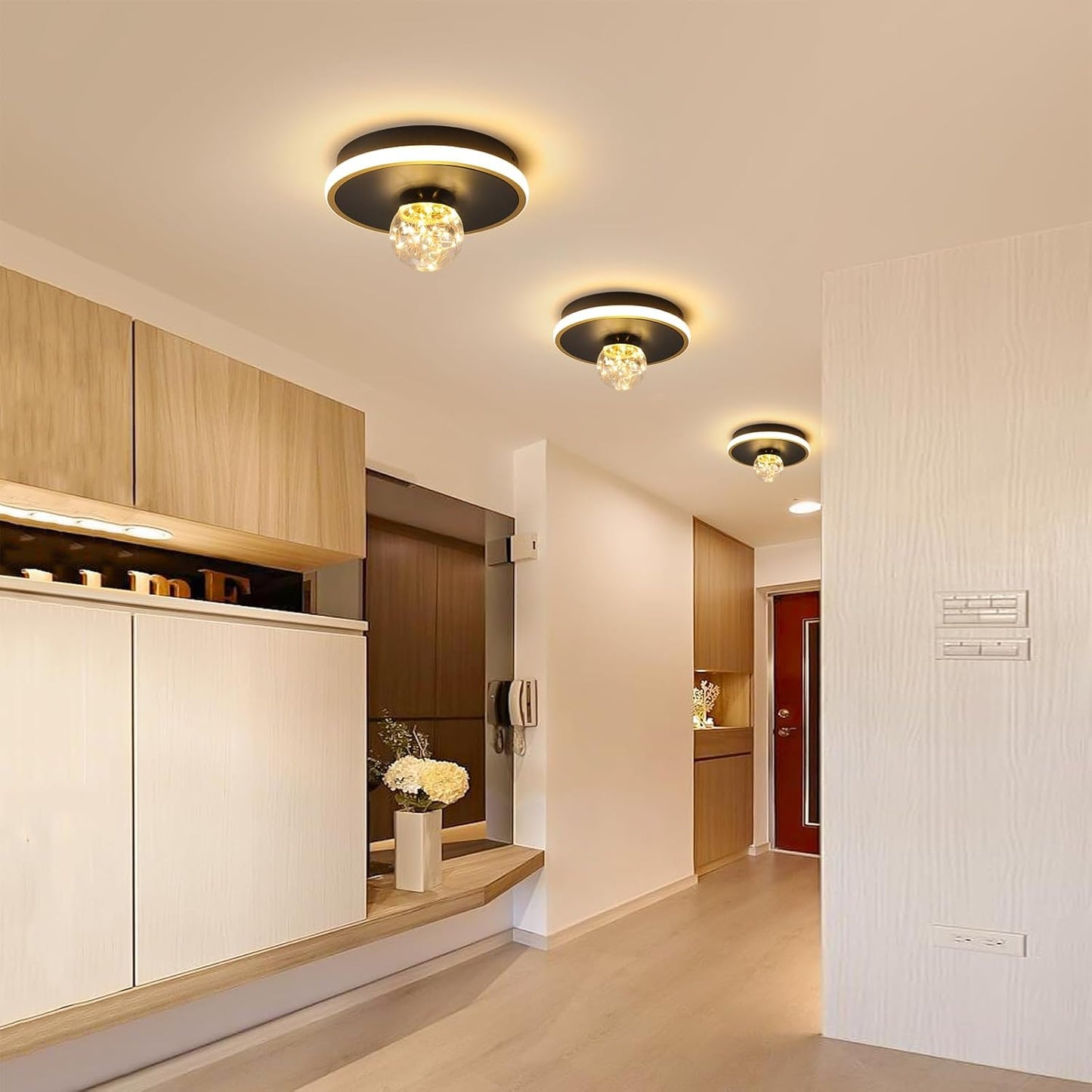 Gawarm LED Ceiling Lights,24W Hallway Light,Black and Gold Chandelier(3000K/Warm Light/20CM)