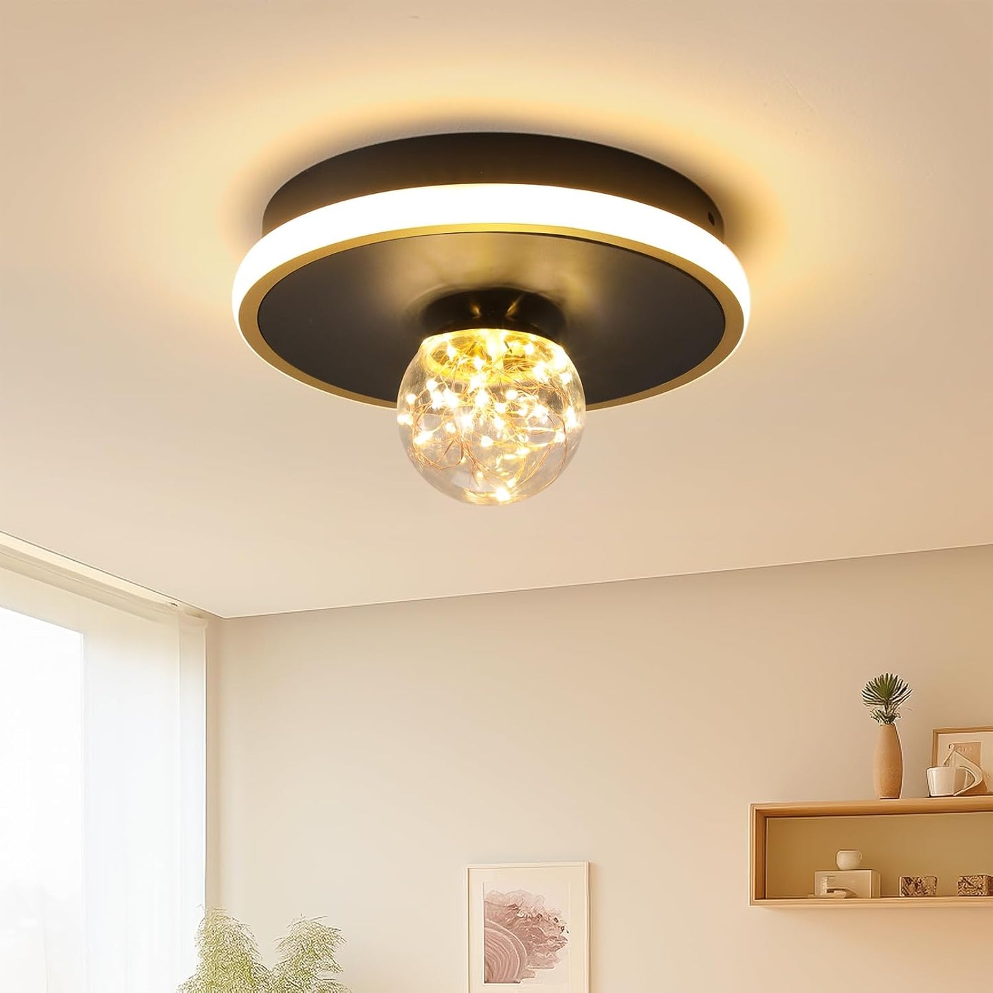 Gawarm LED Ceiling Lights,24W Hallway Light,Black and Gold Chandelier(3000K/Warm Light/20CM)