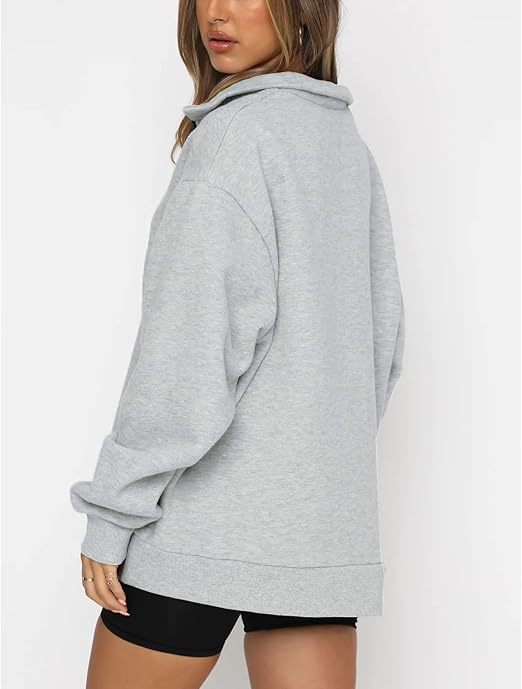 AoMoon Women Half Zip Oversized Sweatshirts Long Sleeve Drop Shoulder