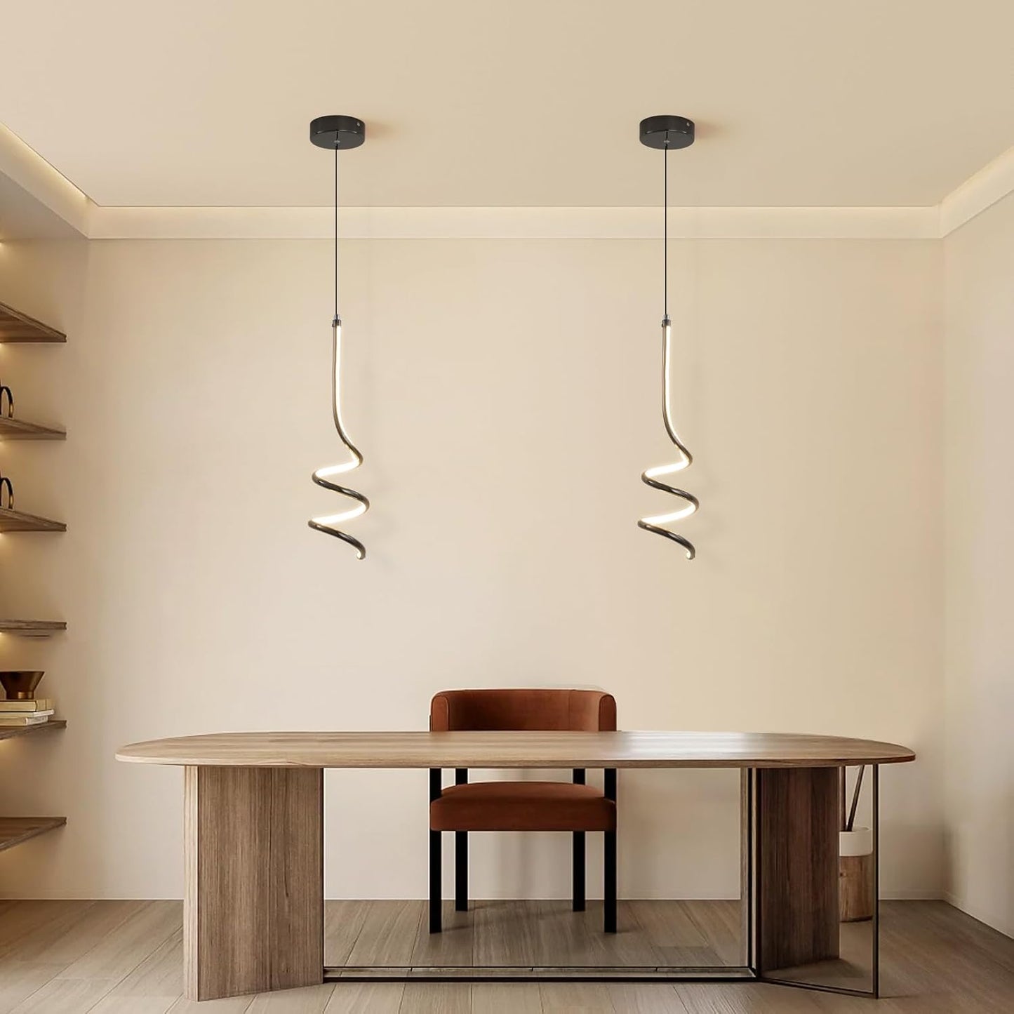 Jaycomey Modern Spiral Pendant Light, 24W Led Pendant, 2 Pack (Cool/Warm/Neutral Light)
