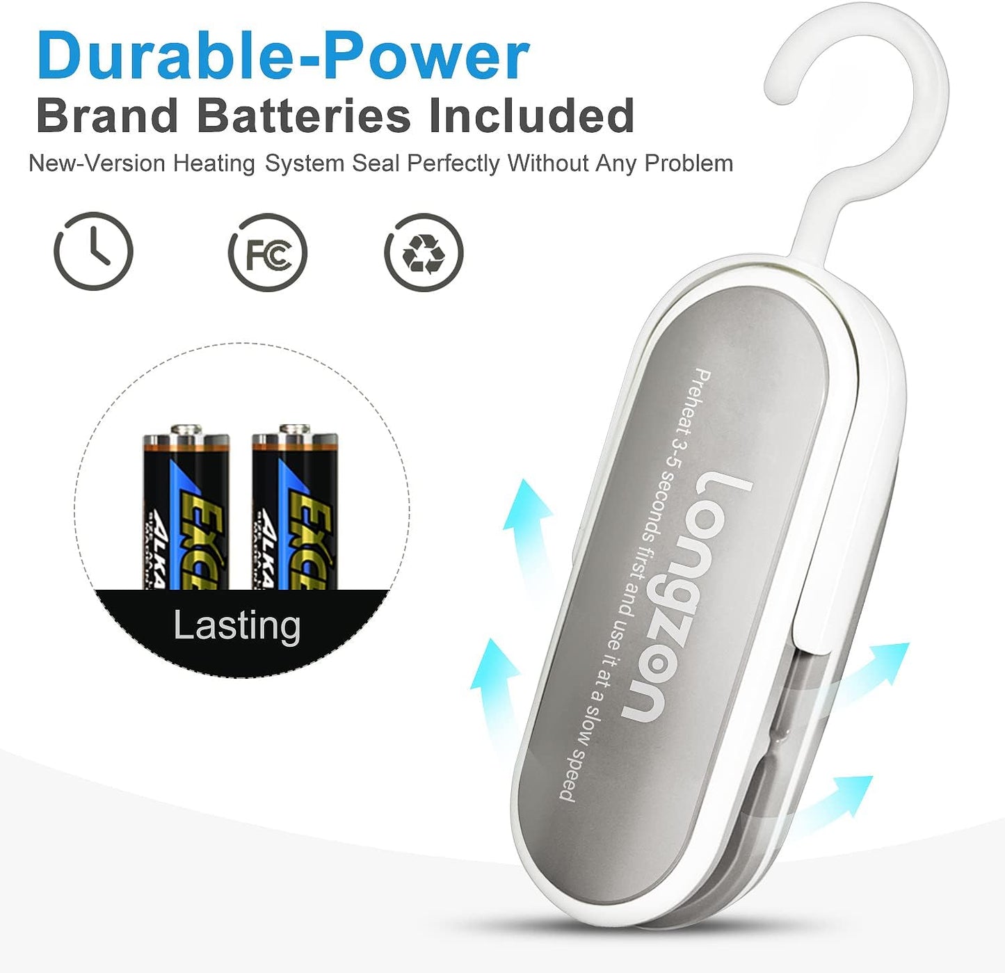 2-in-1 Bag Sealer, longzon Mini Portable Sealer