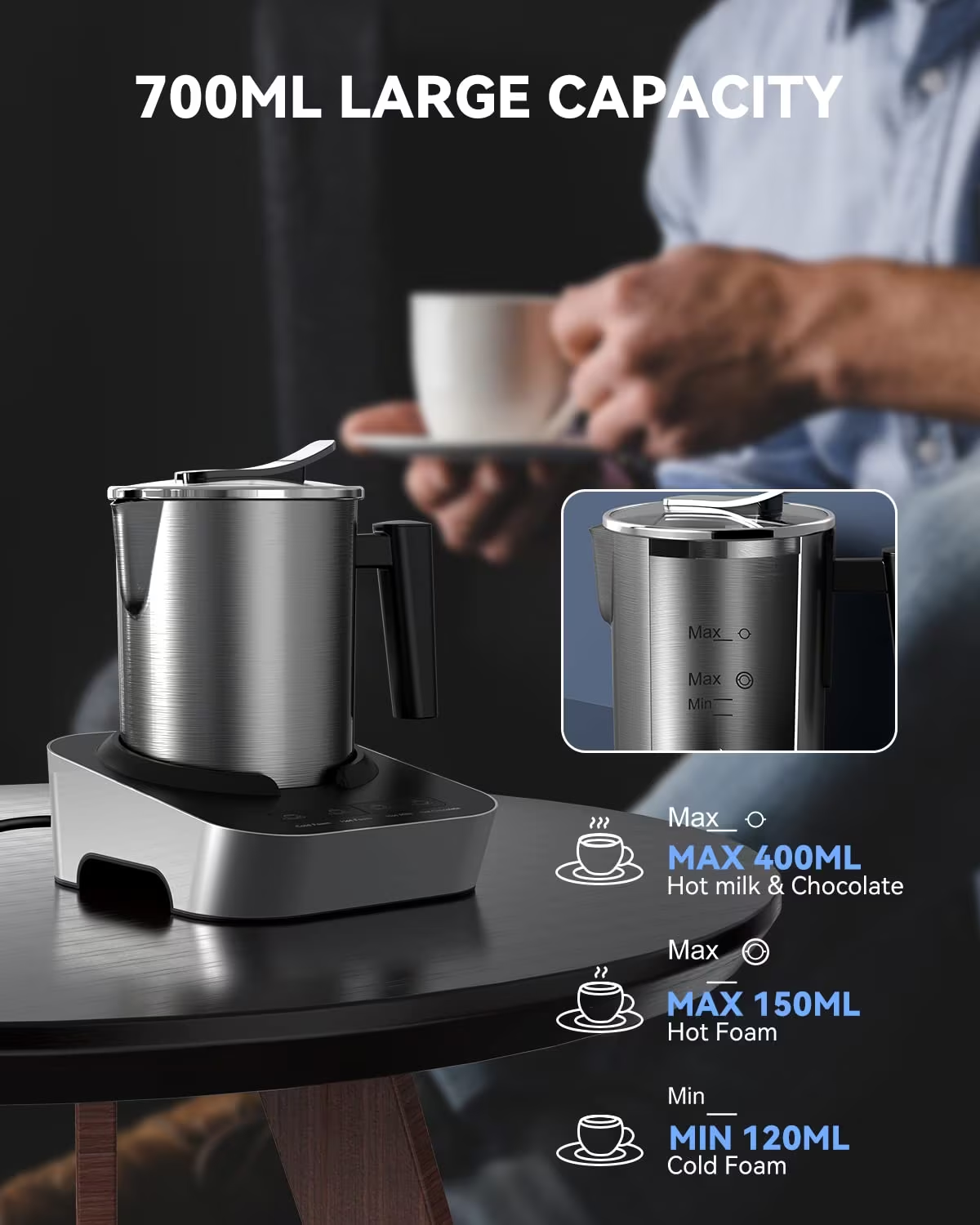 Wamife 4 in 1 Detachable Milk Frother and Steamer