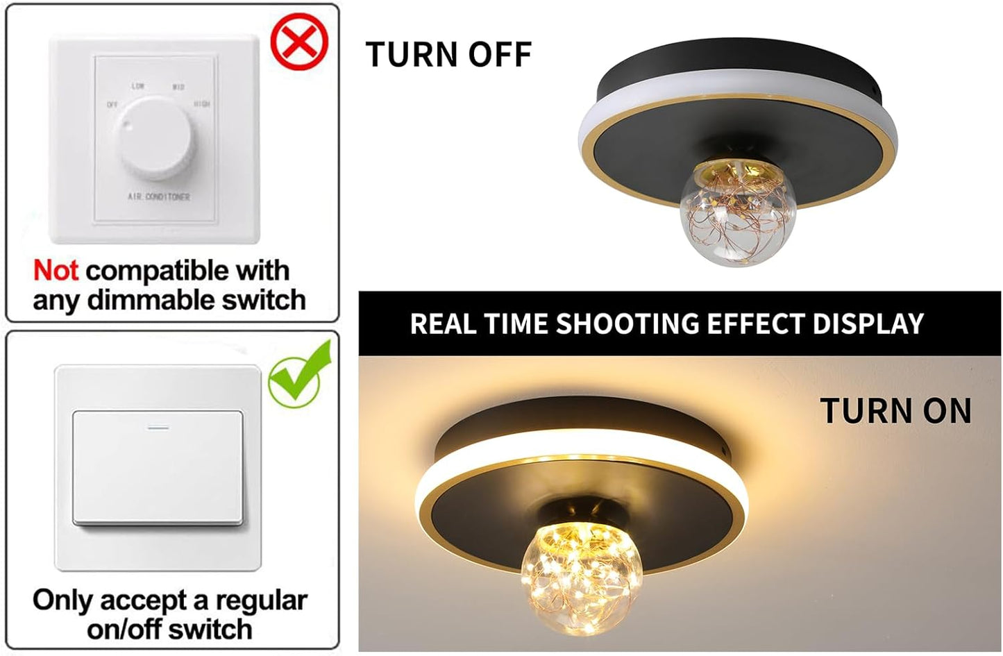 Gawarm LED Ceiling Lights,24W Hallway Light,Black and Gold Chandelier(3000K/Warm Light/20CM)