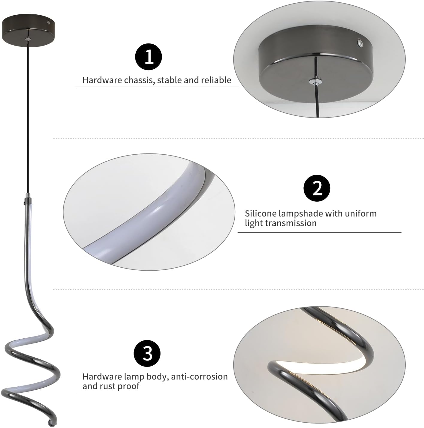 Jaycomey Modern Spiral Pendant Light, 24W Led Pendant, 2 Pack (Cool/Warm/Neutral Light)