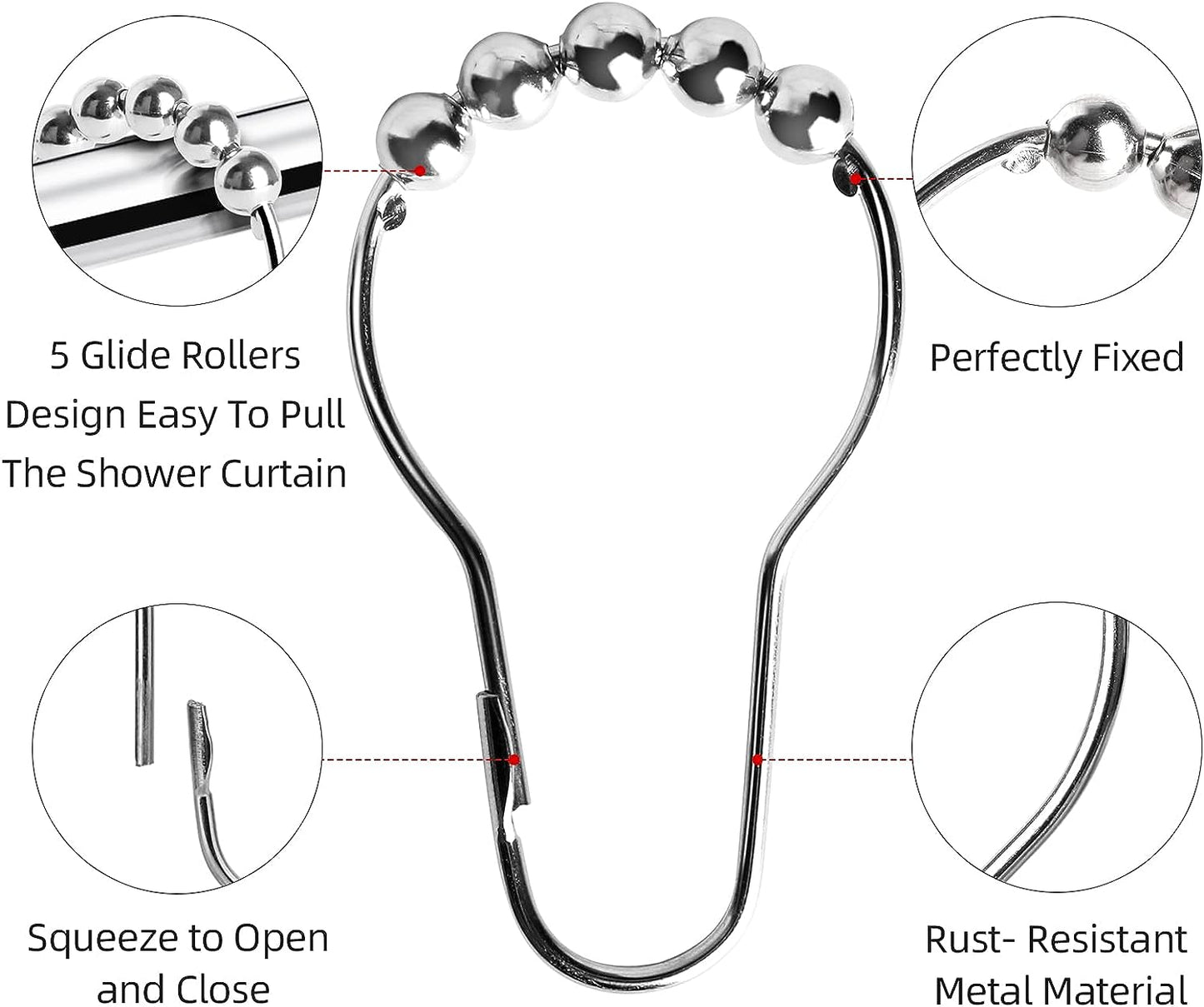 Rustproof Shower Curtain Rings Hooks