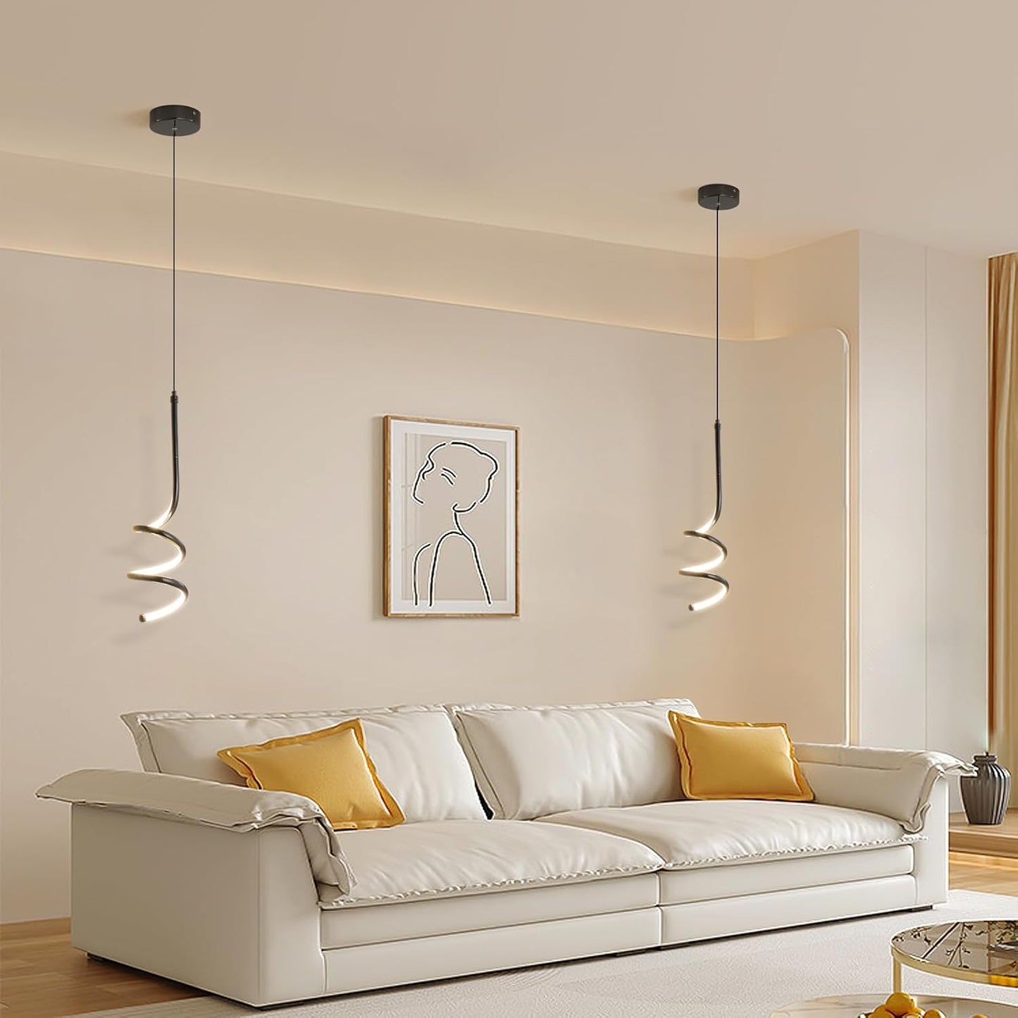 Jaycomey Modern Spiral Pendant Light, 24W Led Pendant, 2 Pack (Cool/Warm/Neutral Light)