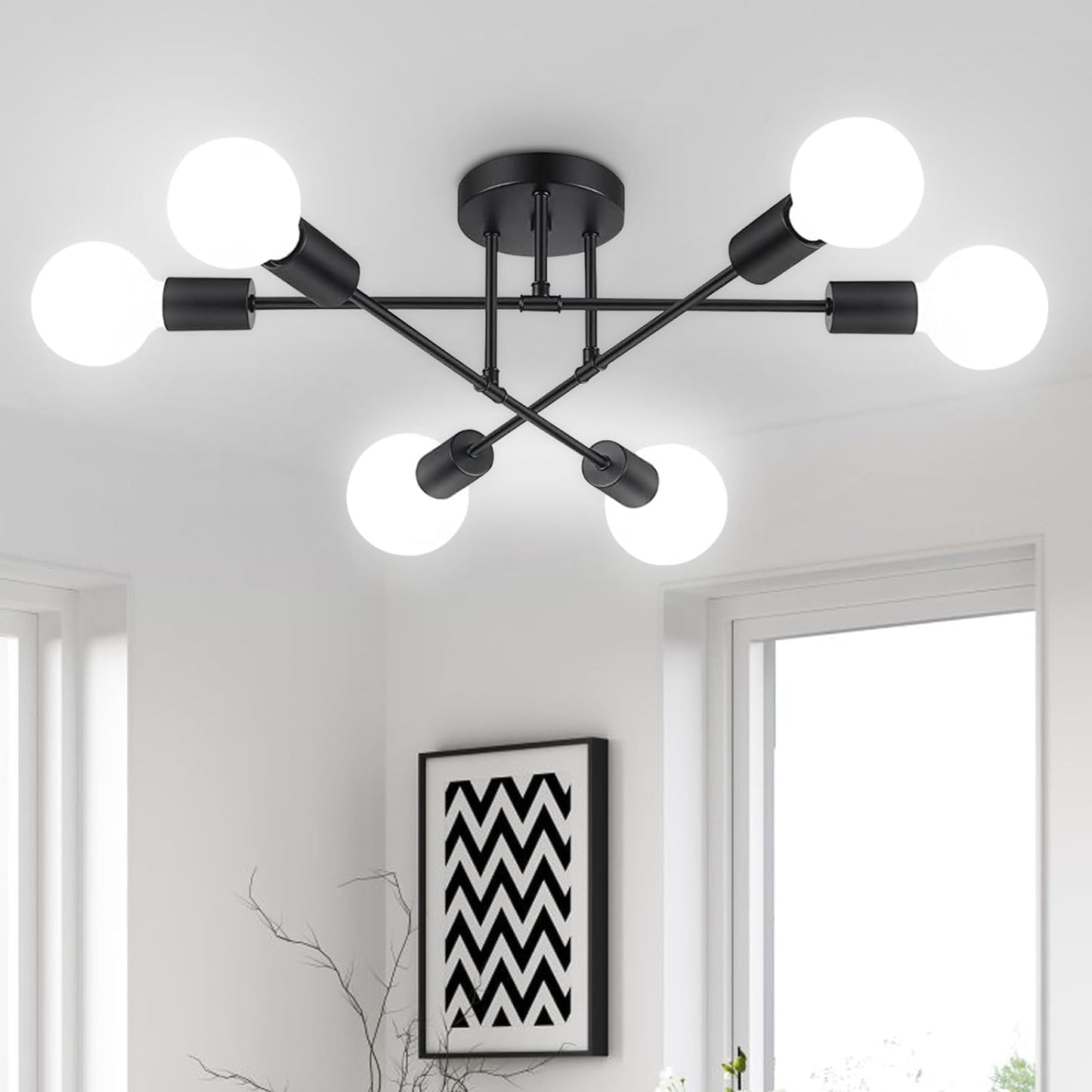 Modern Industrial Ceiling Light Fixtures, for Bedrrom Dining Room (Black2 No lamp)