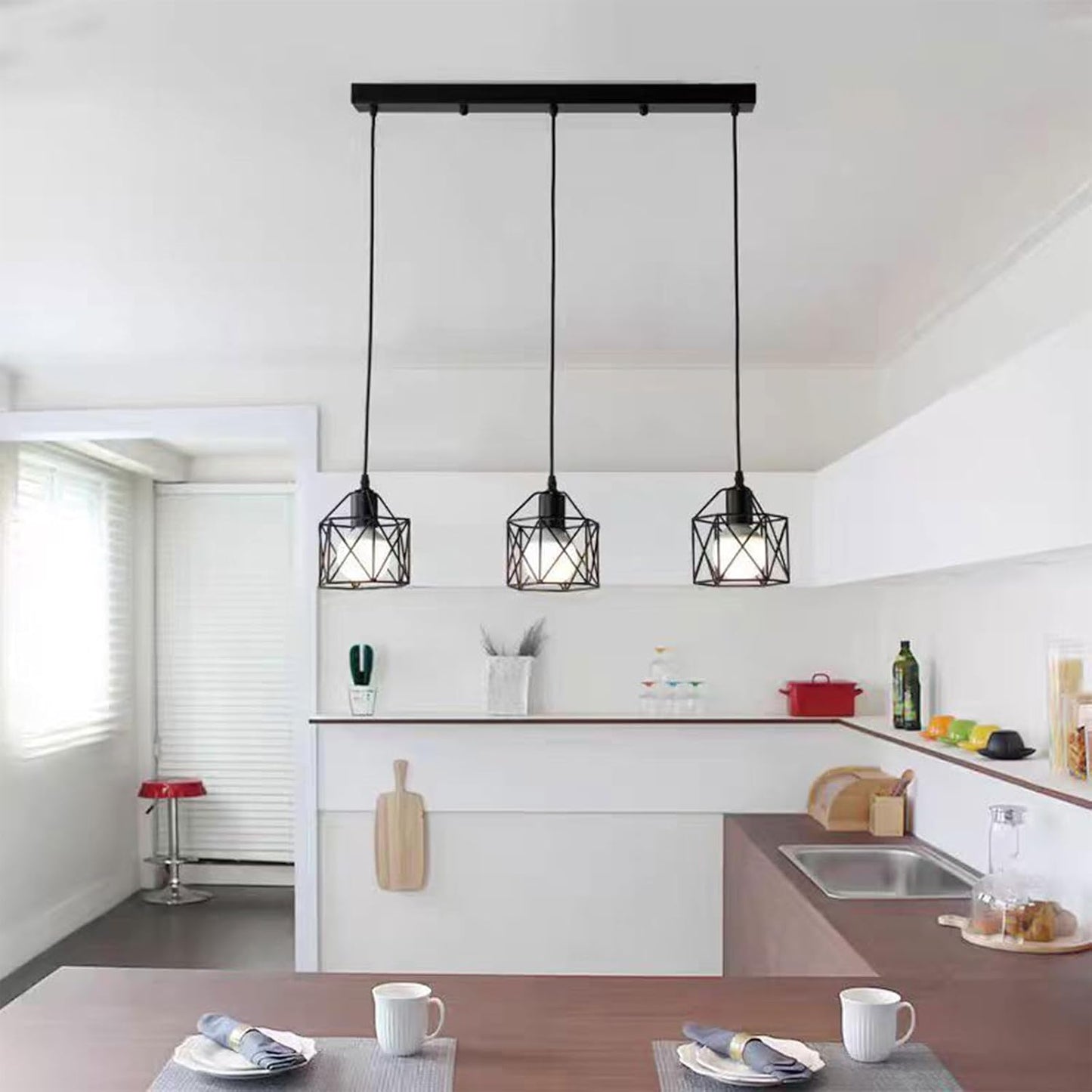 3PCS Pendant Lights Kitchen Island Industrial Pendant Light Ceiling Lamp Lighting (No Lamp)