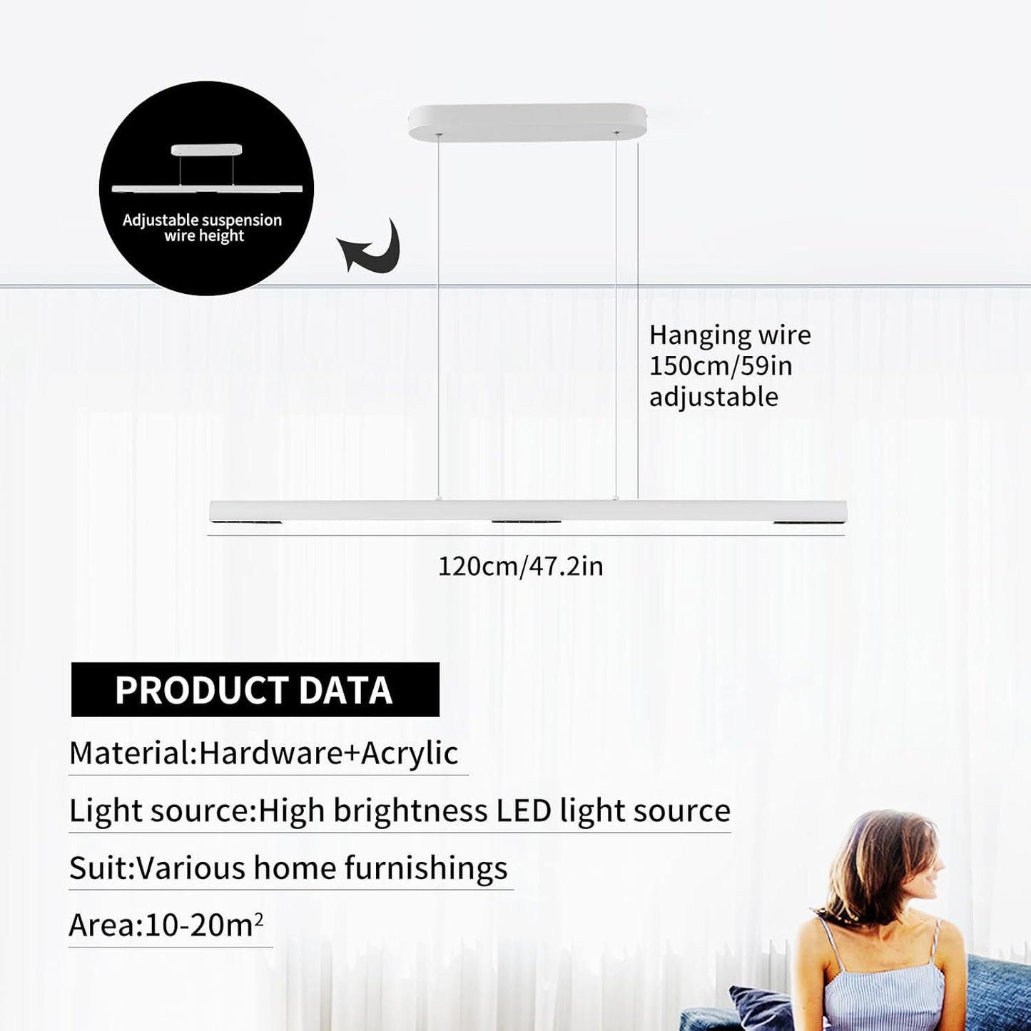 Garwarm Led Linear Light,47.2 in White,6000K