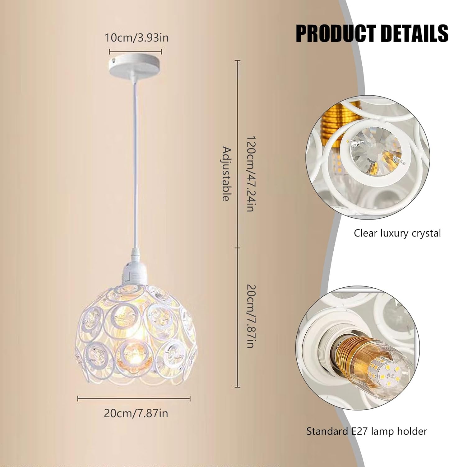 Modern Crystal Chandelier Pendant Fixture Ceiling Lights (lamp) Adjustable for Bedroom Living Room Corridor Decorative Lights Fixtures (White)