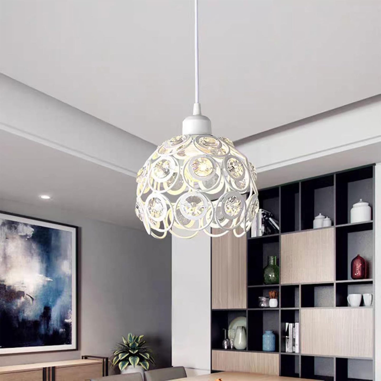 Modern Crystal Chandelier Pendant Fixture Ceiling Lights (lamp) Adjustable for Bedroom Living Room Corridor Decorative Lights Fixtures (White)