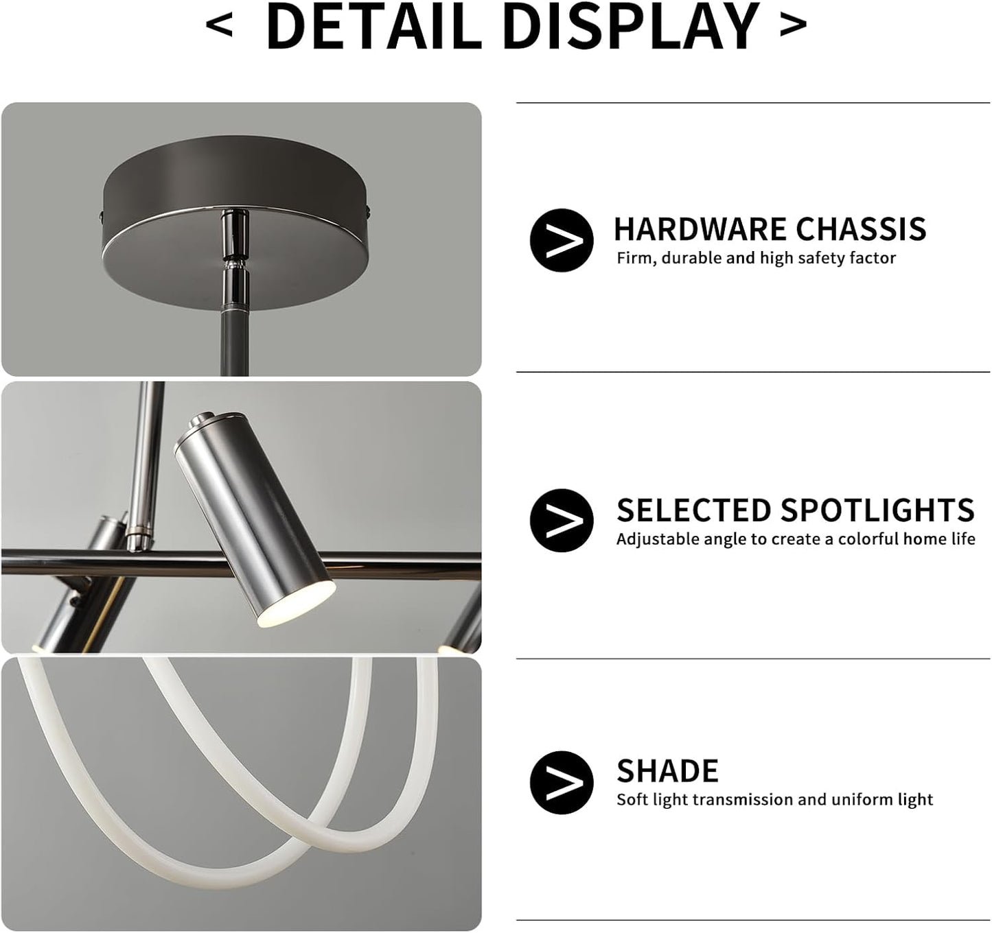 Ganeed Modern Chandelier,60W Dimmable LED Pendant Light with Remote(Length 62.9 in)