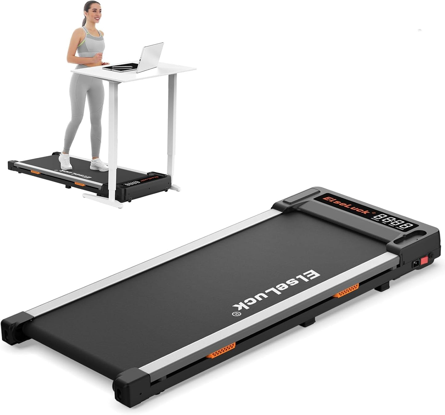 Elseluck Walking Pad, Under Desk Treadmill for Home Office, 2 in 1 Portable Walking Treadmill