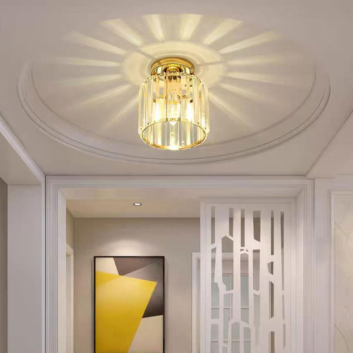 Crystal Chandeliers Sputnik Ceiling Light Black Flush Mount Ceiling Small Bathroom Chandelier Modern Hallway Pendant Light Fixtures (Gold Ceiling Light)