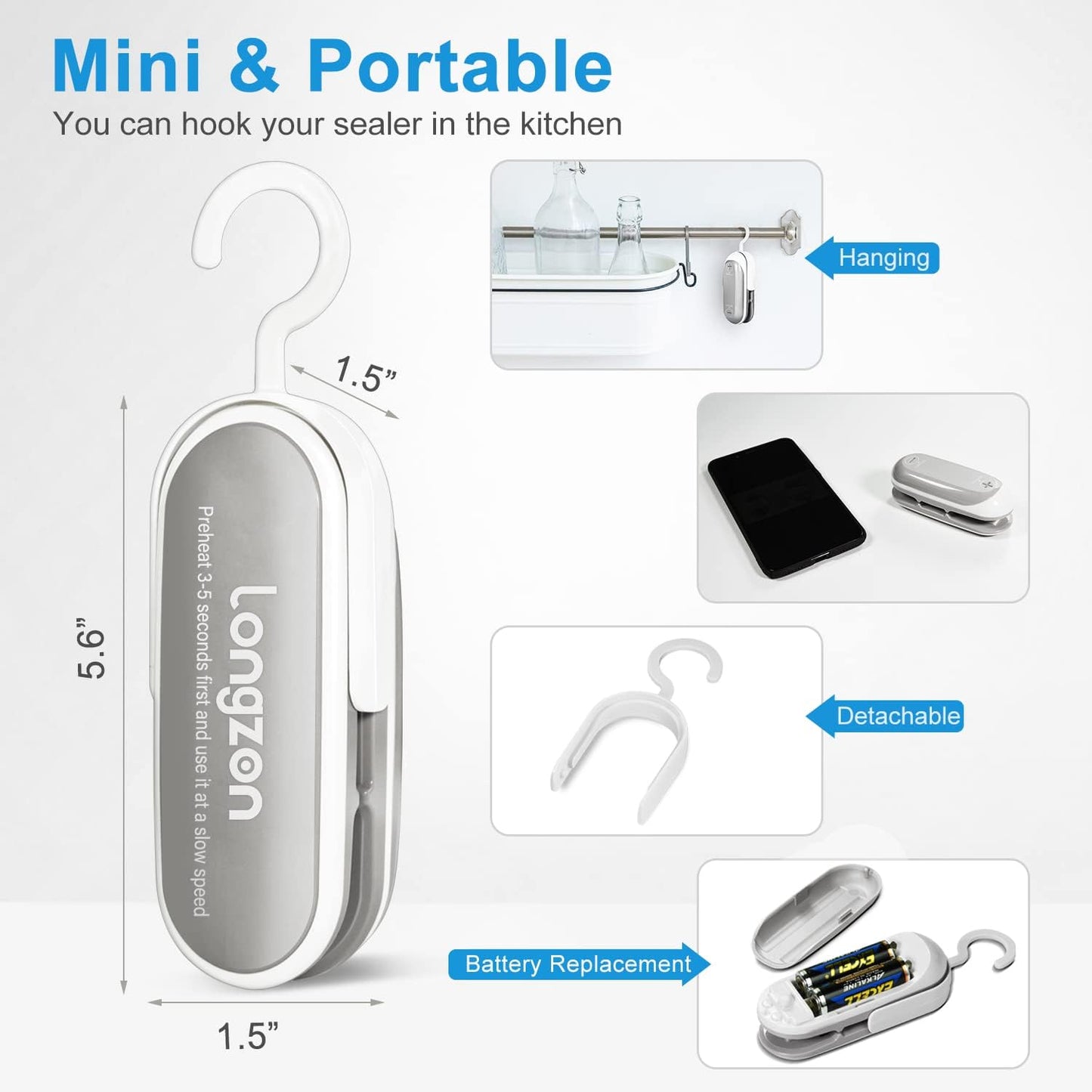 2-in-1 Bag Sealer, longzon Mini Portable Sealer