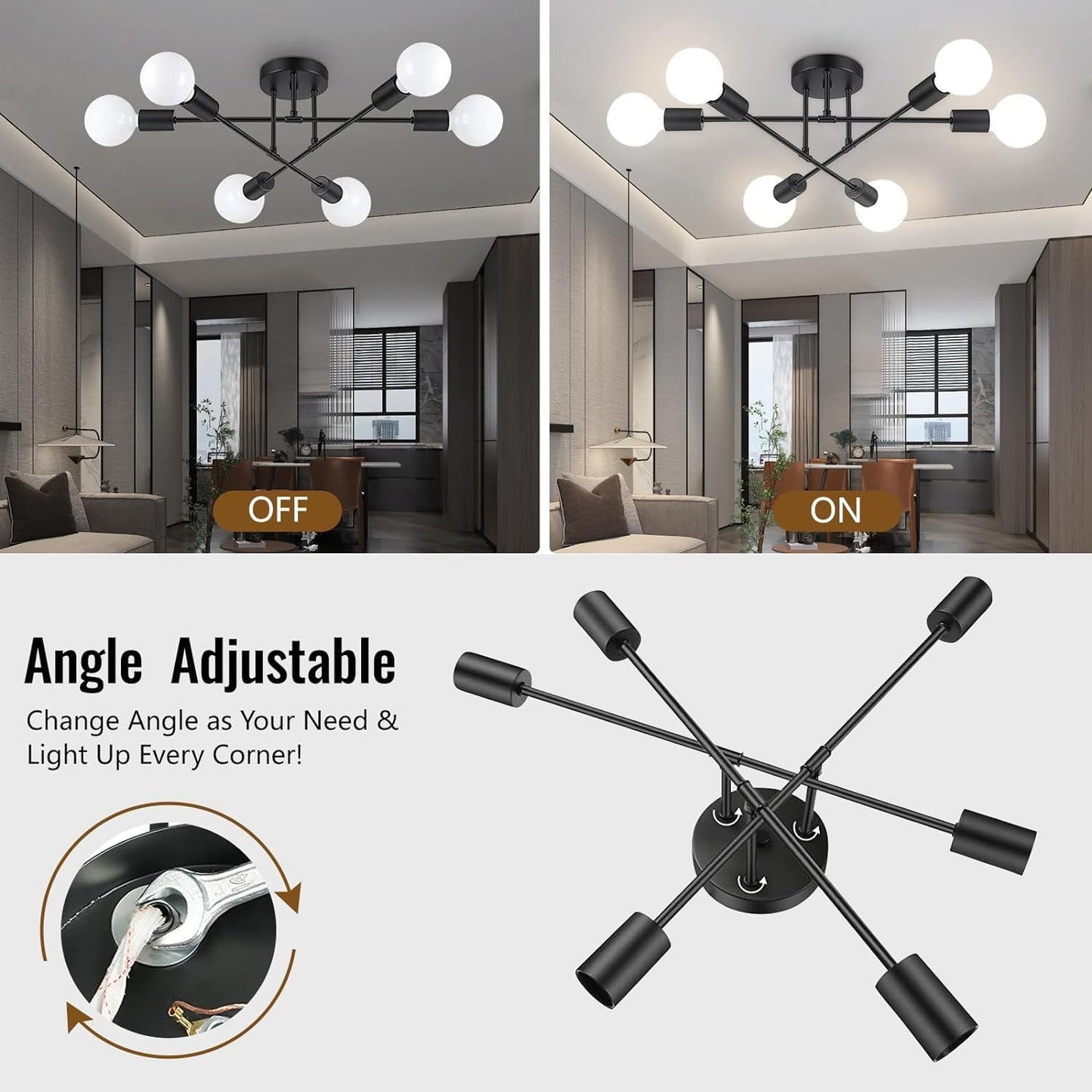 Modern Industrial Ceiling Light Fixtures, for Bedrrom Dining Room (Black2 No lamp)