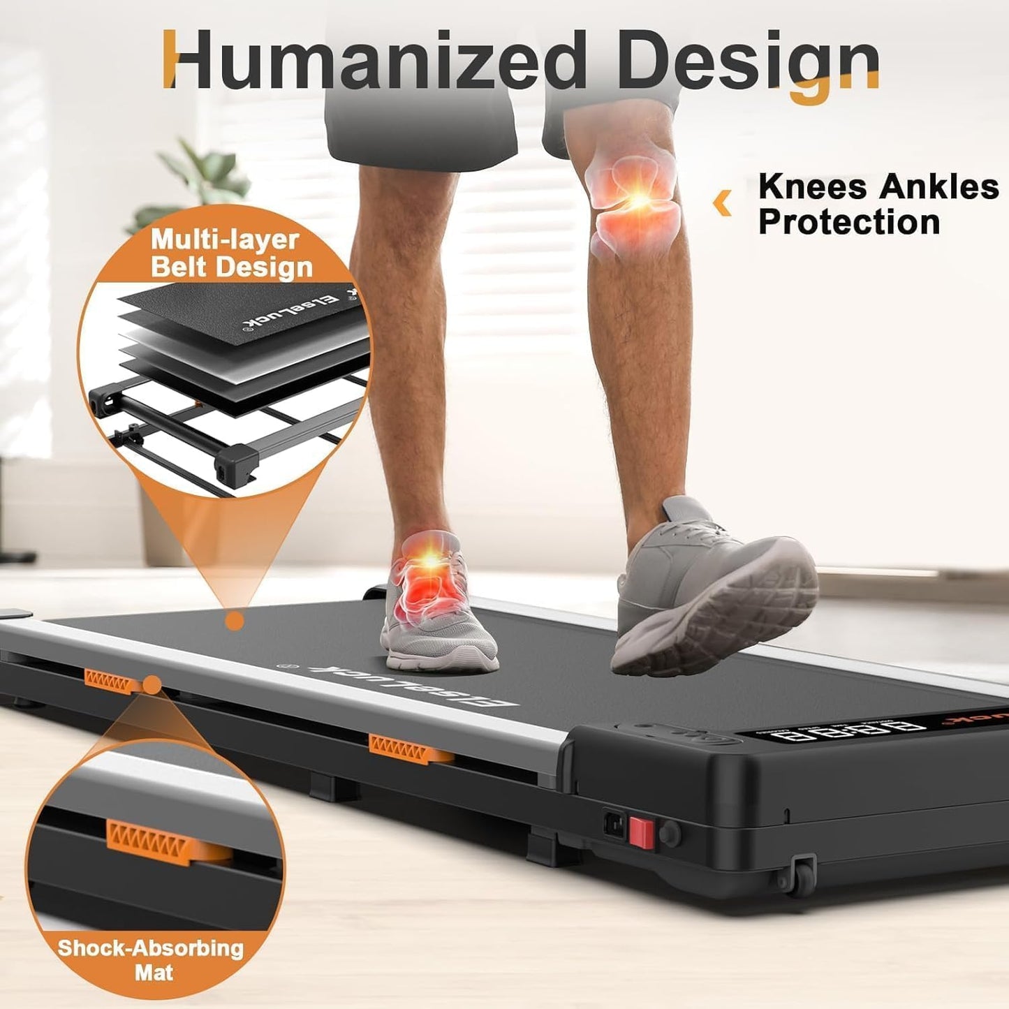 Elseluck Walking Pad, Under Desk Treadmill for Home Office, 2 in 1 Portable Walking Treadmill