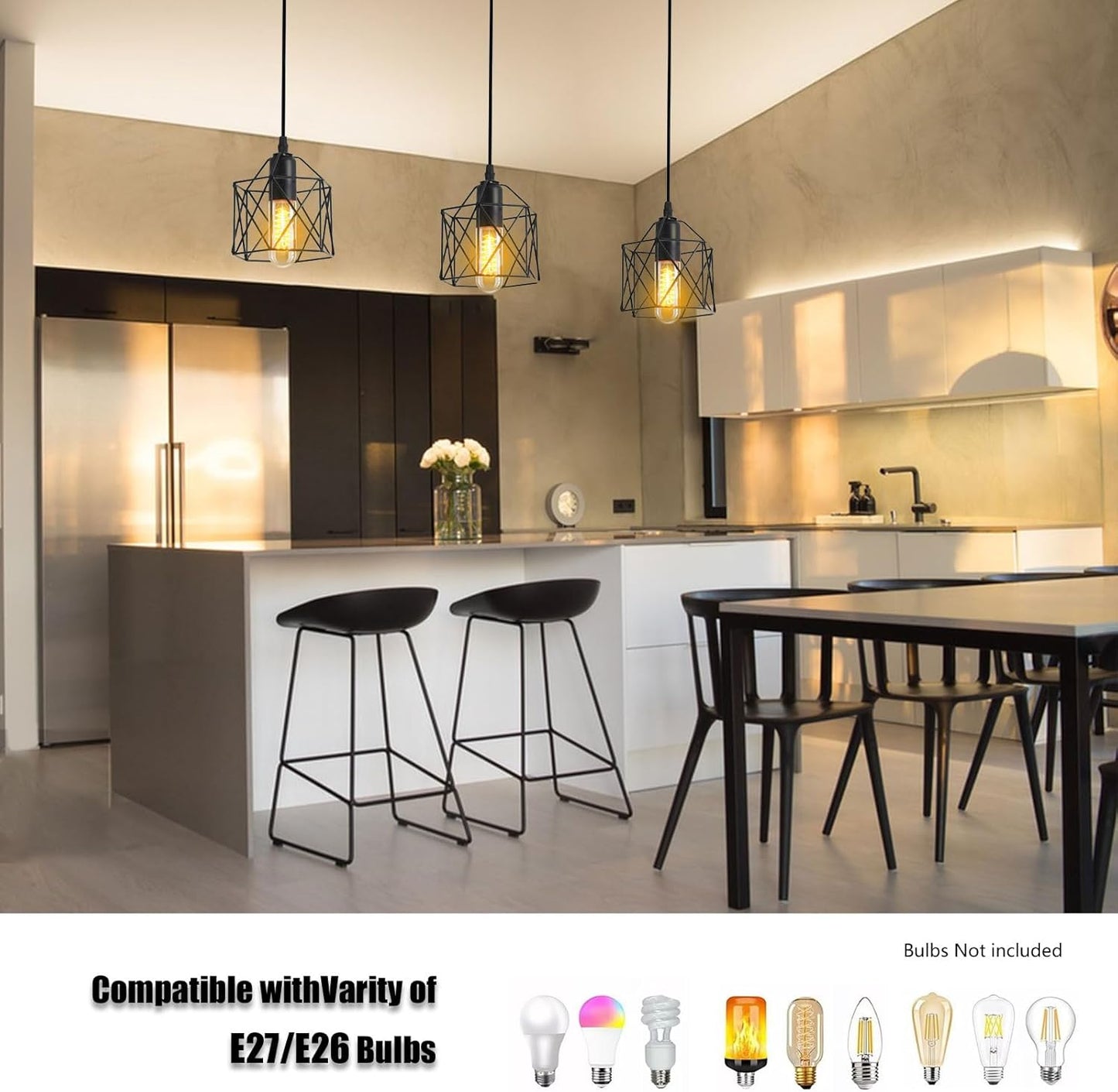 3PCS Pendant Lights Kitchen Island Industrial Pendant Light Ceiling Lamp Lighting (No Lamp)