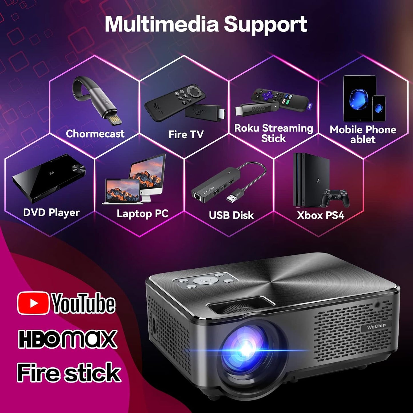 4K Bluetooth Projector with 5G/2.4G WiFi