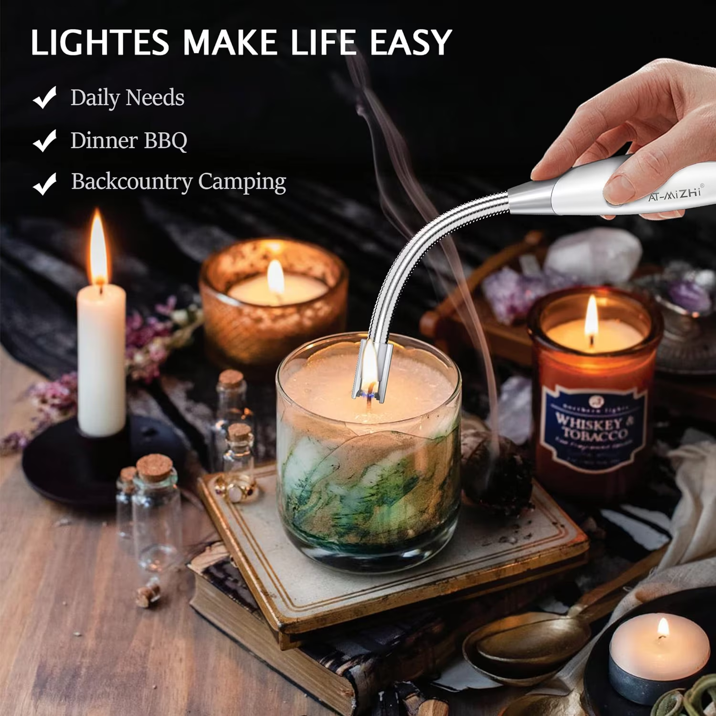 Electric Lighter Candle BBQ Rechargeable Safety Lock, 360° Flexible Long Neck