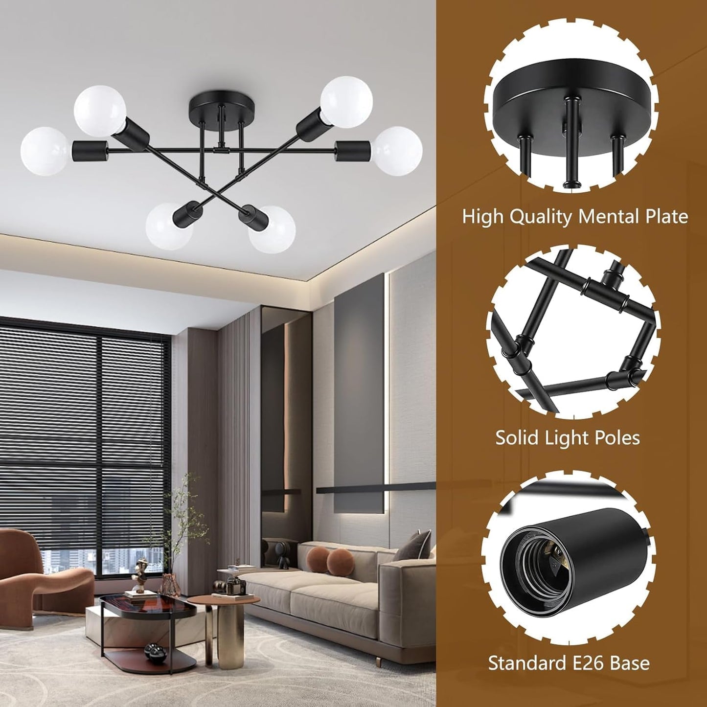 Modern Industrial Ceiling Light Fixtures, for Bedrrom Dining Room (Black2 No lamp)