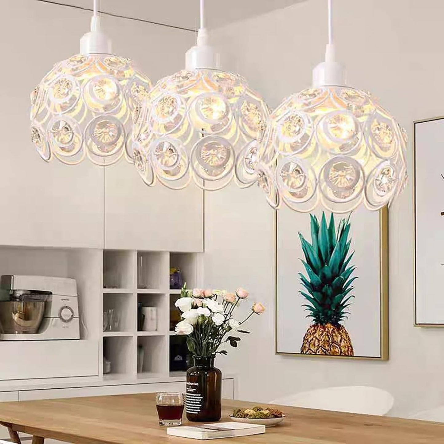 Modern Crystal Chandelier Pendant Fixture Ceiling Lights (lamp) Adjustable for Bedroom Living Room Corridor Decorative Lights Fixtures (White)