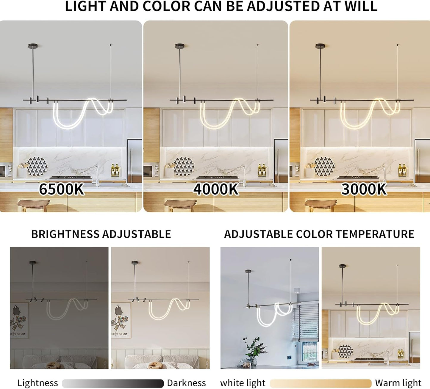 Ganeed Modern Chandelier,60W Dimmable LED Pendant Light with Remote(Length 62.9 in)