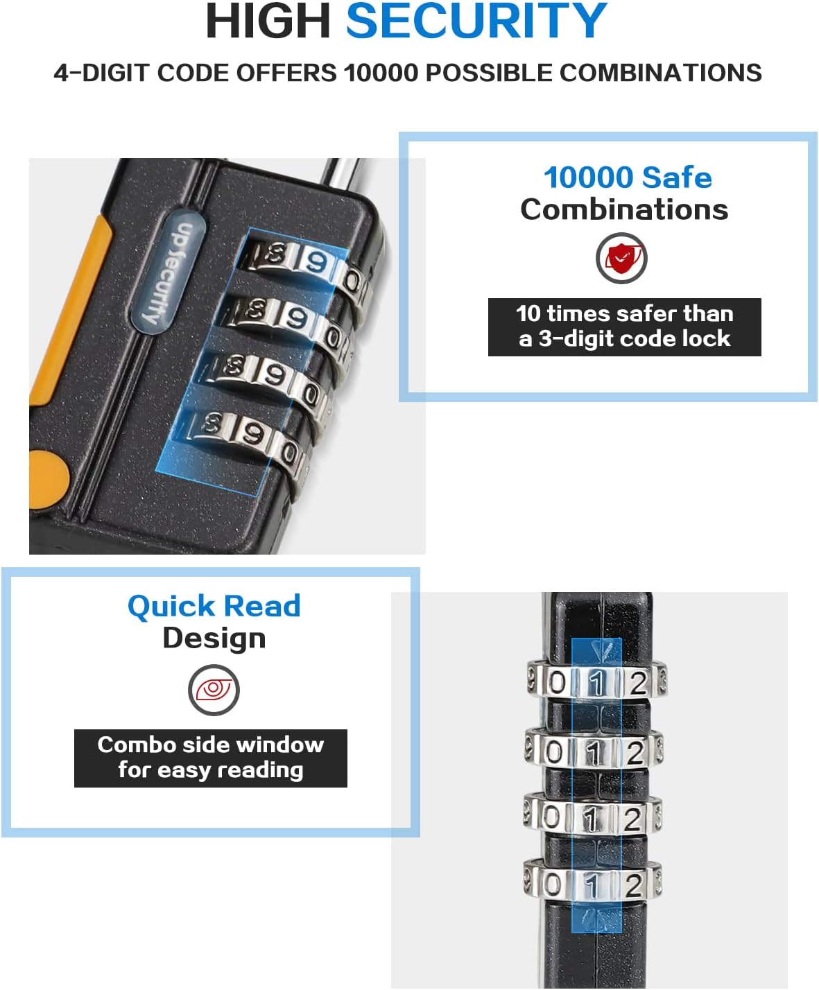Worve 2 Pack Combination Lock 4 Digit Outdoor Waterproof Padlock
