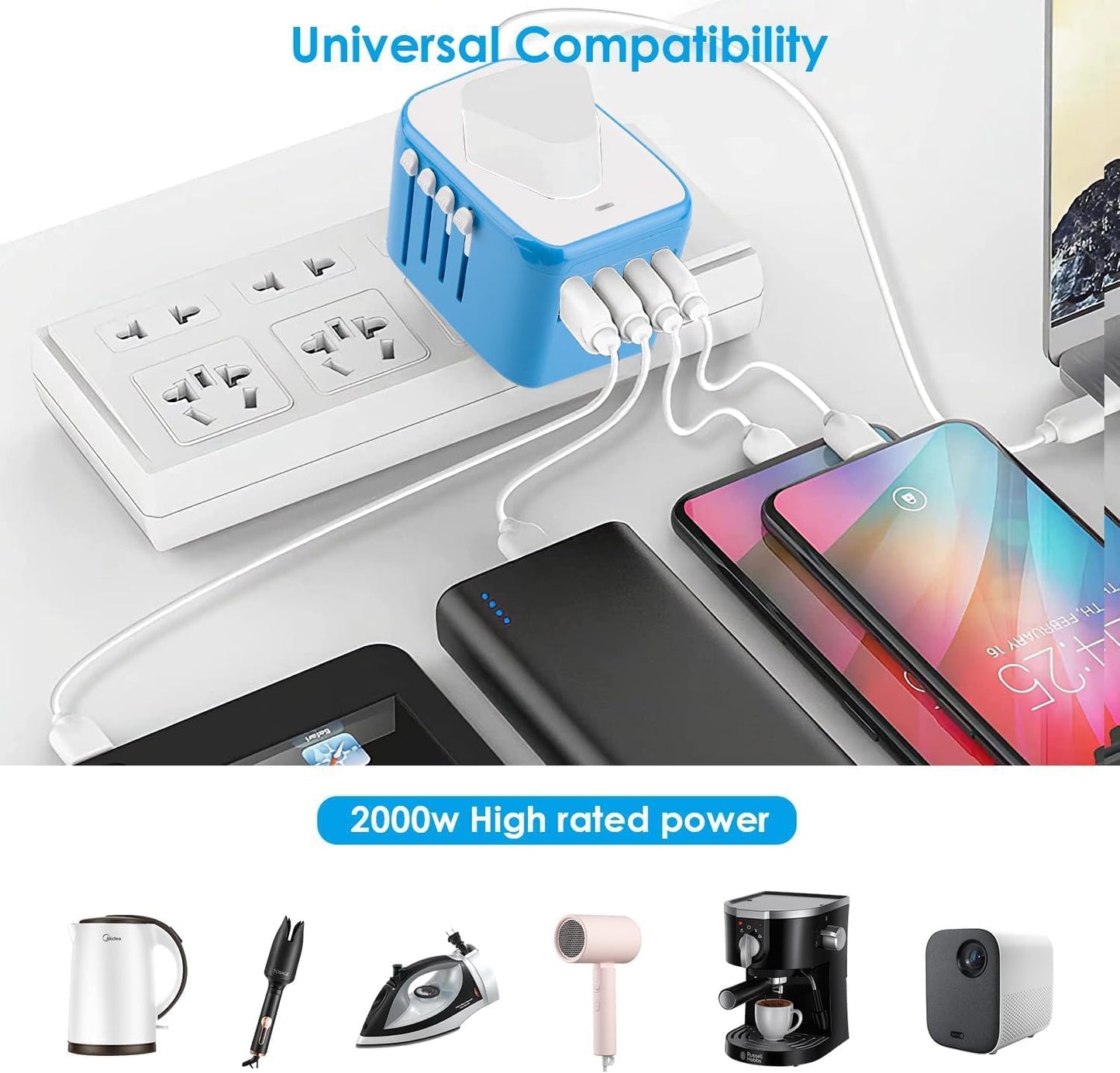 All in One Universal Travel Adapter with 2 USB C & A