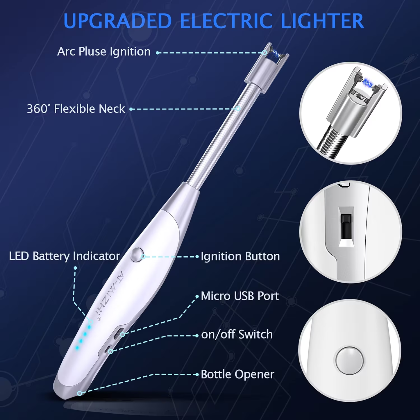 Electric Lighter Candle BBQ Rechargeable Safety Lock, 360° Flexible Long Neck