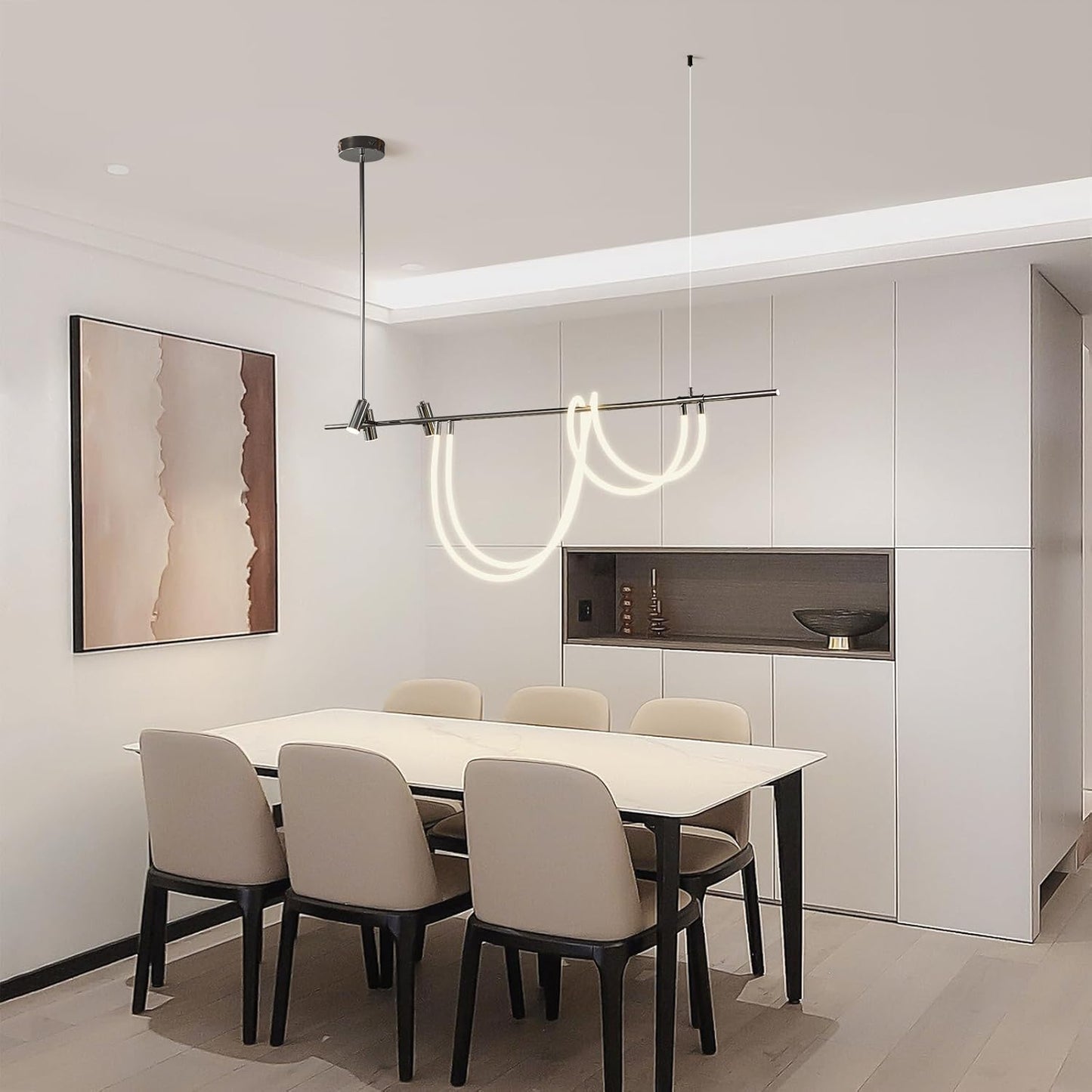 Ganeed Modern Chandelier,60W Dimmable LED Pendant Light with Remote(Length 62.9 in)