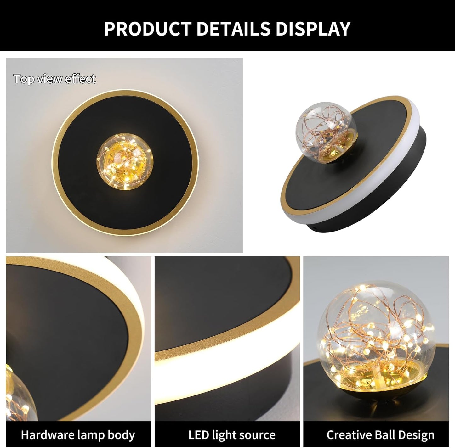 Gawarm LED Ceiling Lights,24W Hallway Light,Black and Gold Chandelier(3000K/Warm Light/20CM)