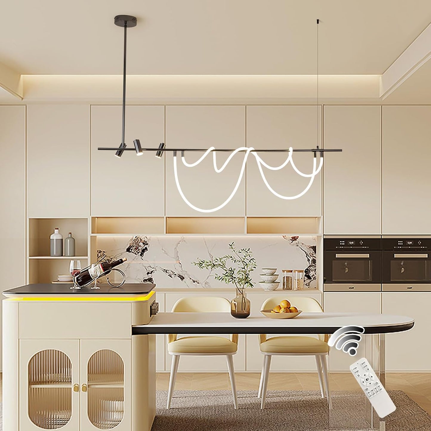 Ganeed Modern Chandelier,60W Dimmable LED Pendant Light with Remote(Length 62.9 in)