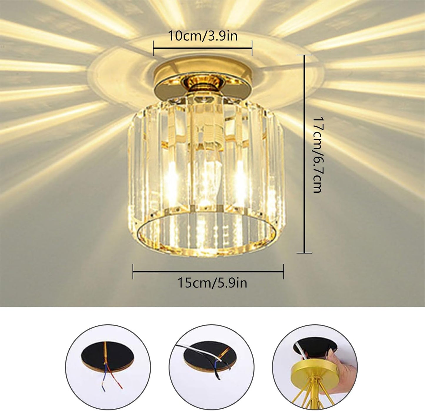 Crystal Chandeliers Sputnik Ceiling Light Black Flush Mount Ceiling Small Bathroom Chandelier Modern Hallway Pendant Light Fixtures (Gold Ceiling Light)