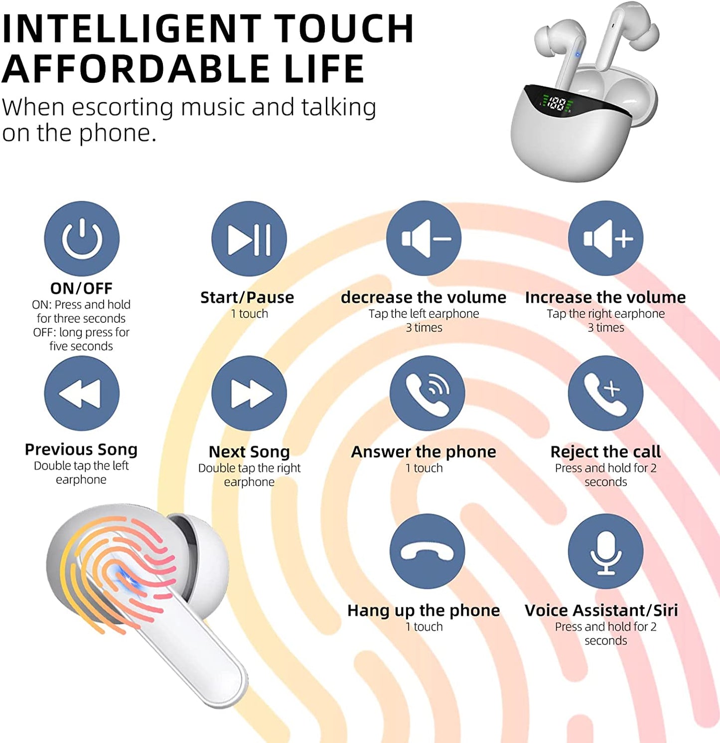 Wireless Earbuds Bluetooth 5.1,HiFi Stereo with Mic