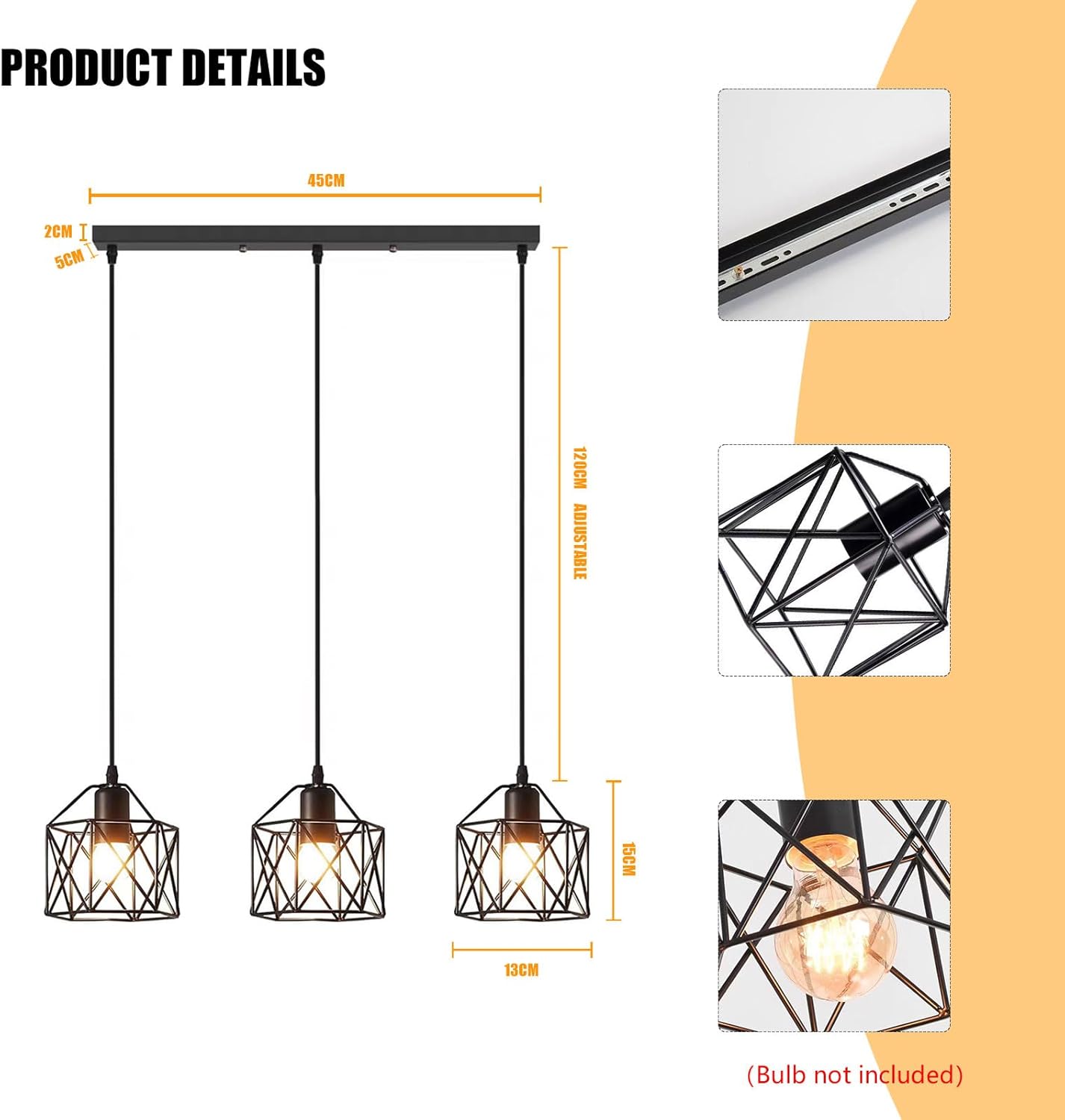 3PCS Pendant Lights Kitchen Island Industrial Pendant Light Ceiling Lamp Lighting (No Lamp)