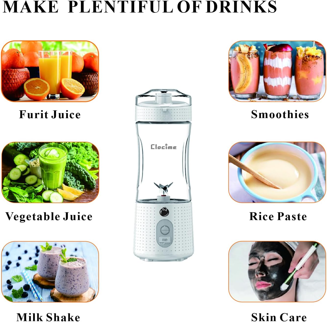 Clocime Portable Blender for Furit Juices, Smoothies and Milk Shakes