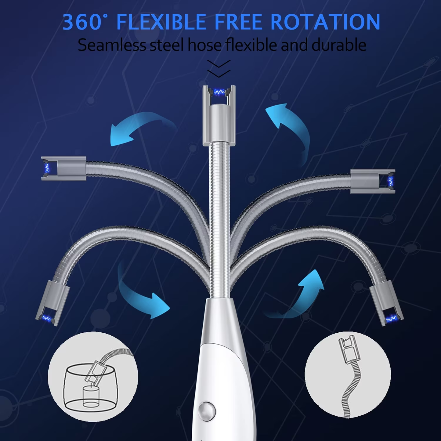 Electric Lighter Candle BBQ Rechargeable Safety Lock, 360° Flexible Long Neck