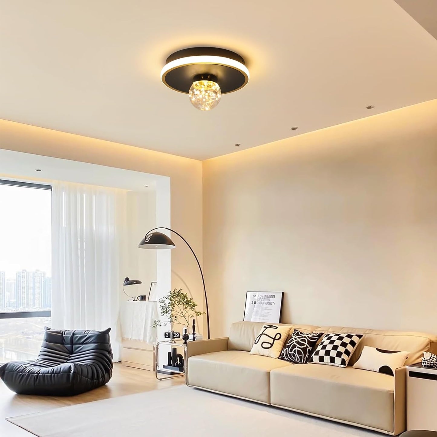 Gawarm LED Ceiling Lights,24W Hallway Light,Black and Gold Chandelier(3000K/Warm Light/20CM)