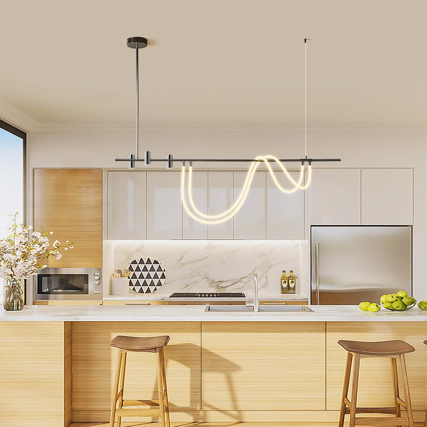 Ganeed Modern Chandelier,60W Dimmable LED Pendant Light with Remote(Length 62.9 in)